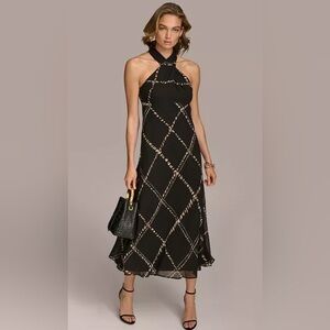 Donna Karan Black and Cream Midi Dress